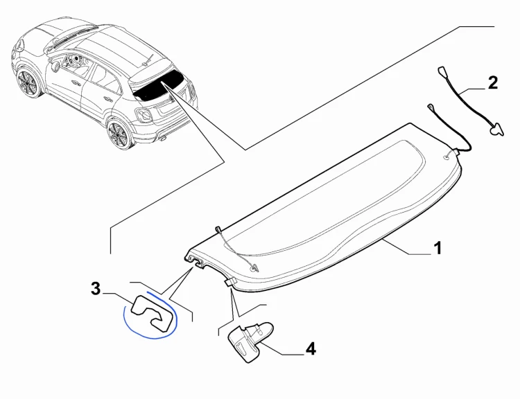 prawy uchwyt półki tylnej Fiat 500 X 6000626594