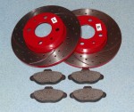 komplet sportowe tarcze hamulcowe + klocki Fiat Punto, Panda, 500, Seicento, Cinquecento, Lancia Ypsilon czerwone